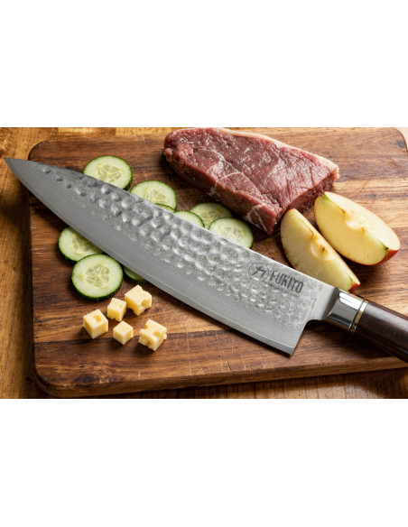 Kokk kniv 20 cm Fukito Ebony Damaskus hamret