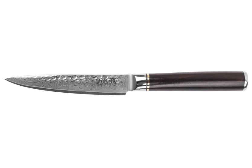 Cuchillo utilitario martillado Fukito Ebony Damascus de 13cm