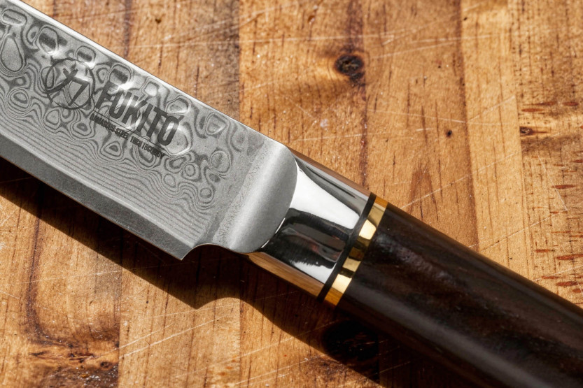 13 cm Fukito Ebony Damascus hamret universalkniv i ibenholt