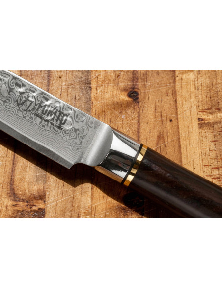 13cm Fukito Ebony Damascus hammered utility knife