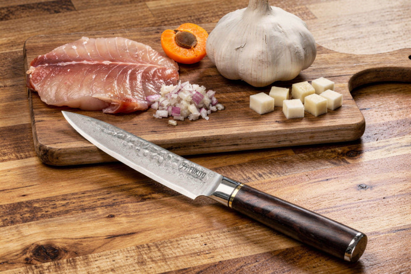 13 cm Fukito Ebony Damaskus hamrad verktygskniv