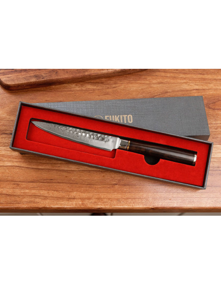13 cm Fukito Ebony Damaskus hamrad verktygskniv