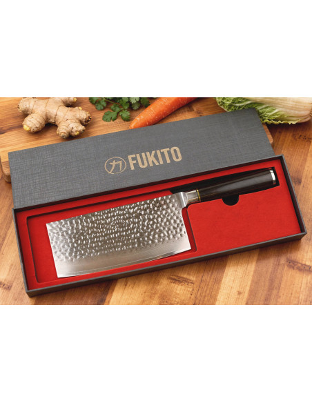 Faca de cozinheiro chinesa Fukito 17cm Ébano Damasco martelado