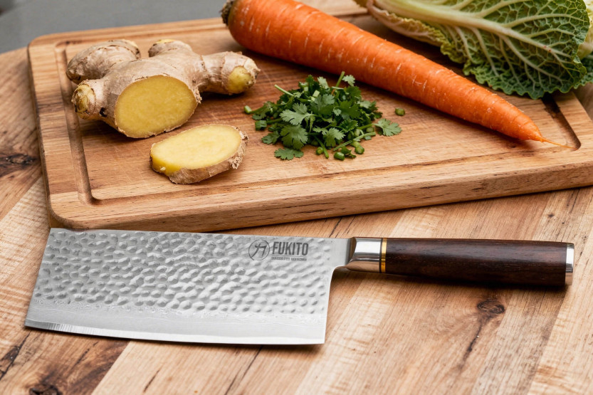 Fukito 17cm Chinees koksmes Ebbenhout Damascus gehamerd