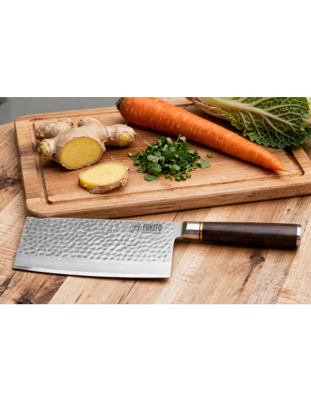 Fukito 17cm kinesisk kockkniv Ebenholts Damaskus hamrad