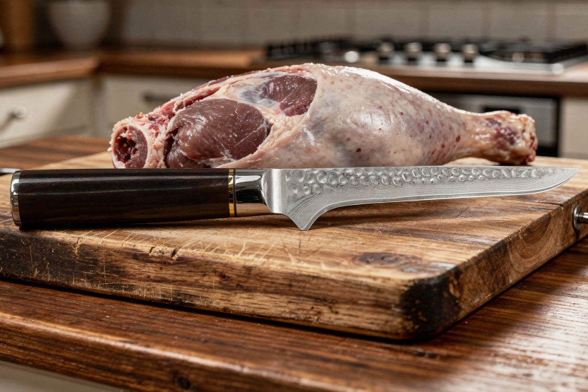 Fukito 15cm Hammered Ebony Damascus boning knife