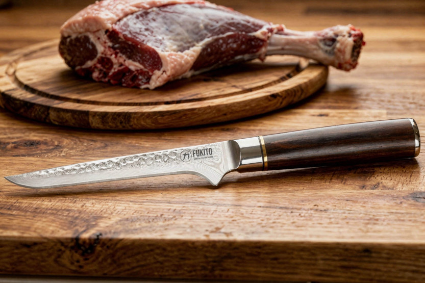 Fukito 15cm Hammered Ebony Damascus boning knife