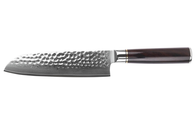 Faca santoku martelada em ébano Damasco Fukito de 17 cm