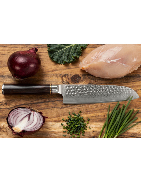 17 cm Fukito Ebony Damascus hamret santoku-kniv