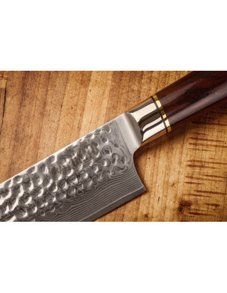 17cm Fukito Ebony Damascus Damascus vasaroitu santoku veitsi