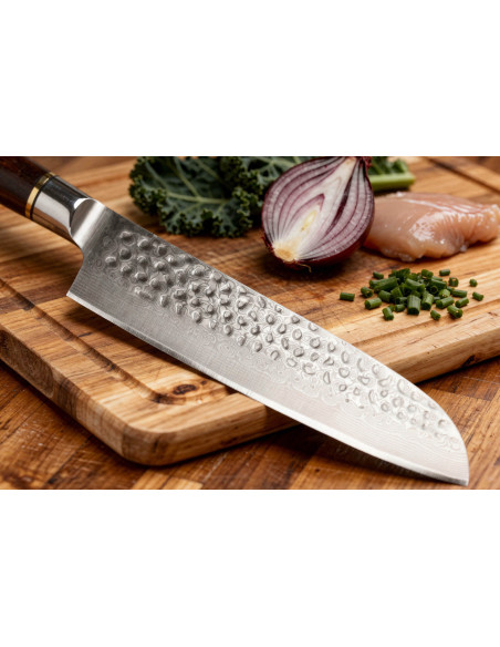 17 cm Fukito Ebony Damascus hamret santoku-kniv