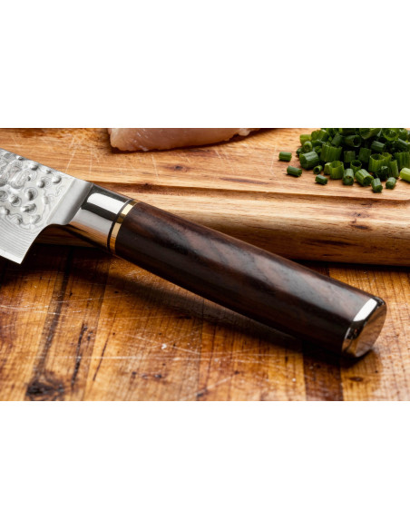 17cm Fukito Ebony Damascus Damascus vasaroitu santoku veitsi