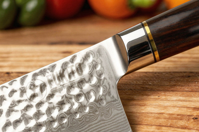 17cm Fukito nakiri veitsi Ebony Damascus vasaroitu