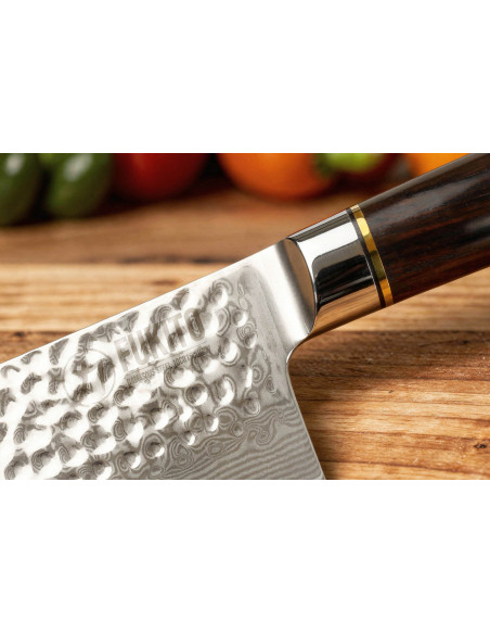 Nakiri knife 17cm Fukito Ebony Damascus hammered
