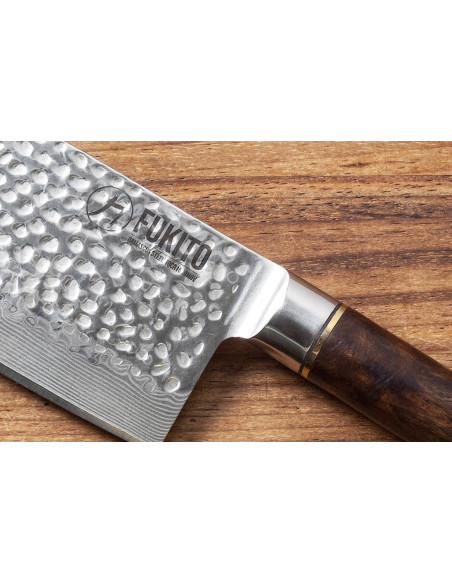 Fukito 17cm gehamerd ebbenhouten Damascus kloofmes