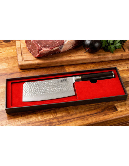 Fukito 17cm hamrad ebenholts Damaskus klyvkniv