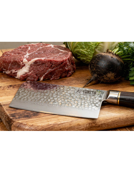 Fukito 17 cm Hammered Ebony Damascus spaltekniv