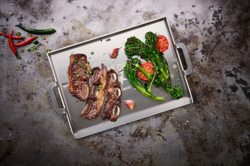Plancha Steak Champ in stainless steel 38x28cm