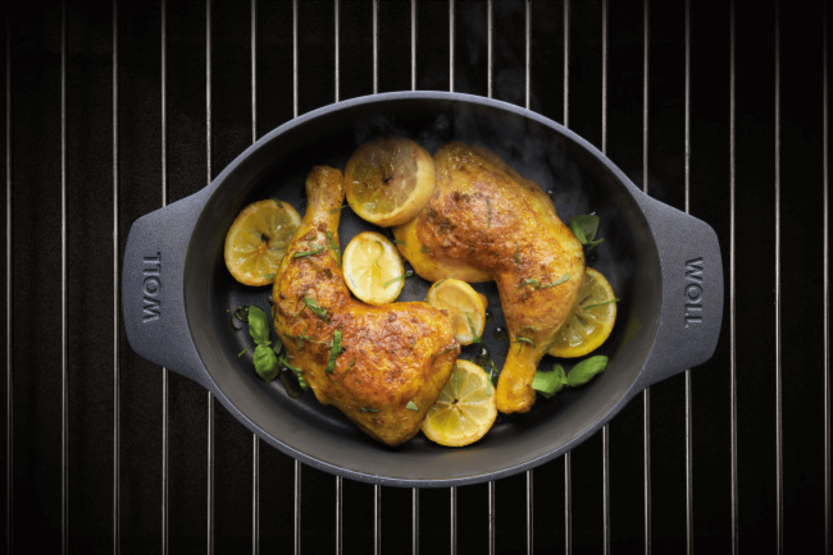 Woll Diamond Lite ovale braadpan van gegoten aluminium + afneembare polymeer handgrepen