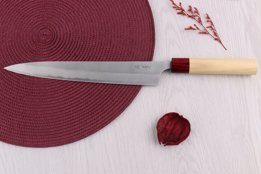 Faca japonesa artesanal Masakage Yuki Shirogami 2 sujihiki de 27 cm