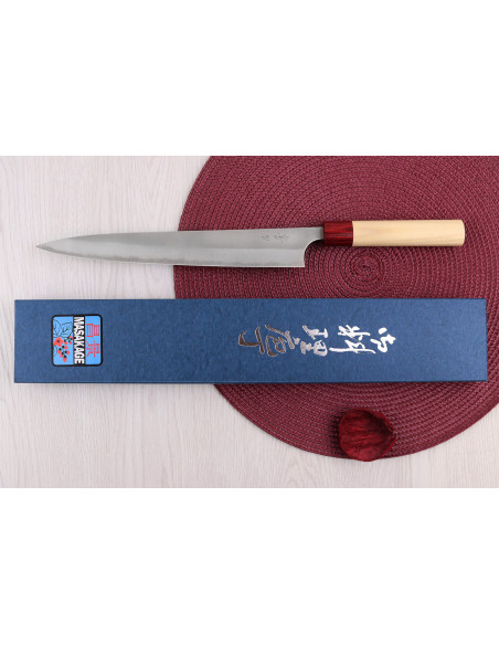 Faca japonesa artesanal Masakage Yuki Shirogami 2 sujihiki de 27 cm