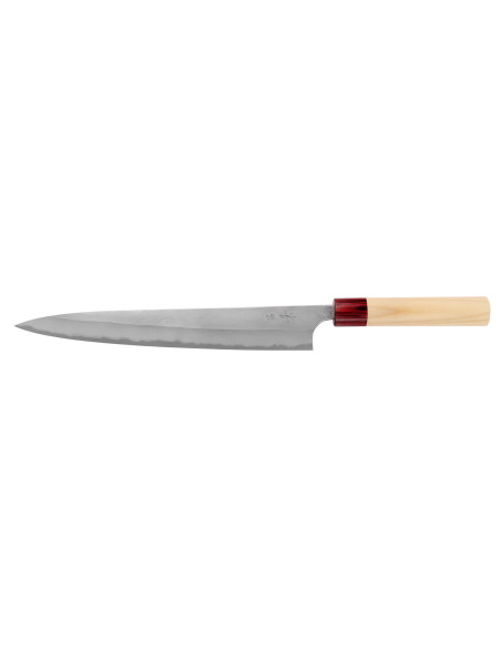 Faca japonesa artesanal Masakage Yuki Shirogami 2 sujihiki de 27 cm