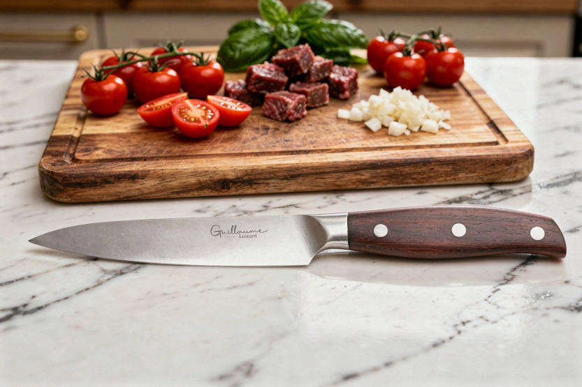 Guillaume Leonard Cuistot 3-knife set stainless steel and red sandalwood Chef + Office + Universal