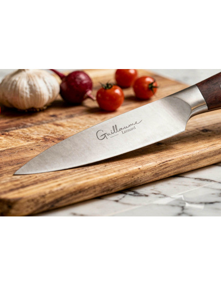 Conjunto de 2 facas Guillaume Leonard Cuistot em aço inoxidável e sândalo vermelho para cozinheiro + escritório