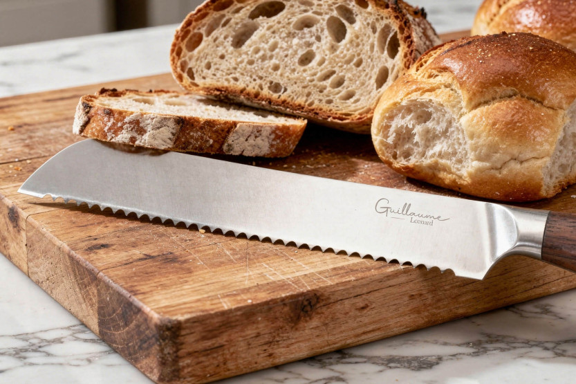 Guillaume Leonard Cuistot 20 cm brødkniv i rustfrit stål og rødt sandeltræ