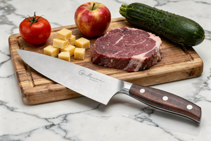 Faca de chef Guillaume Leonard Cuistot 20 cm em aço inoxidável e sândalo vermelho