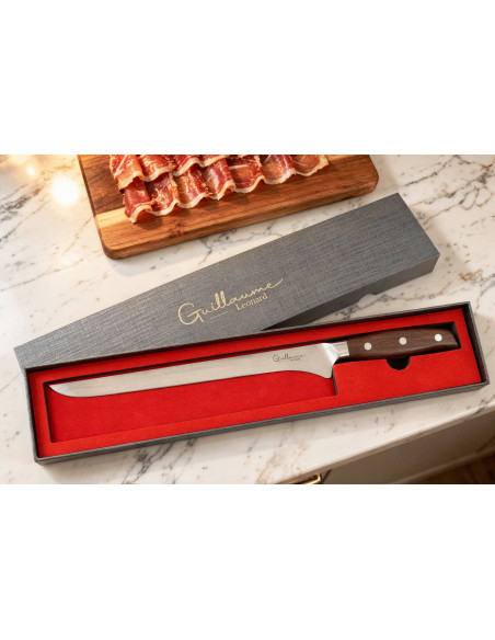 Faca para presunto Guillaume Leonard Cuistot 25 cm em aço inoxidável e sândalo vermelho