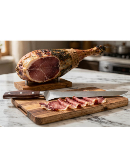 Cuchillo jamonero Guillaume Leonard Cuistot 25cm acero inoxidable y sándalo rojo