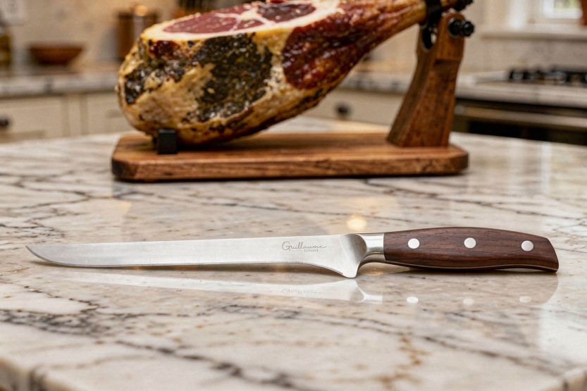 Coltello da prosciutto Guillaume Leonard Cuistot 25 cm in acciaio inox e legno di sandalo rosso