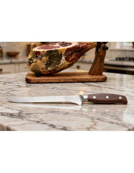 Guillaume Leonard Cuistot 25cm ham knife in stainless steel and red sandalwood