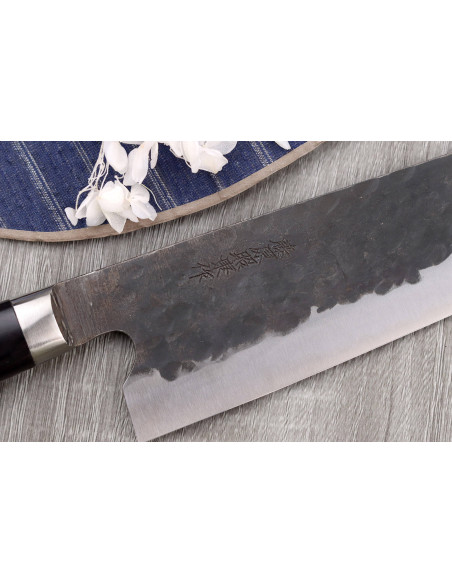 Coltello santoku giapponese Fujiwara Denka 18 cm fatto a mano