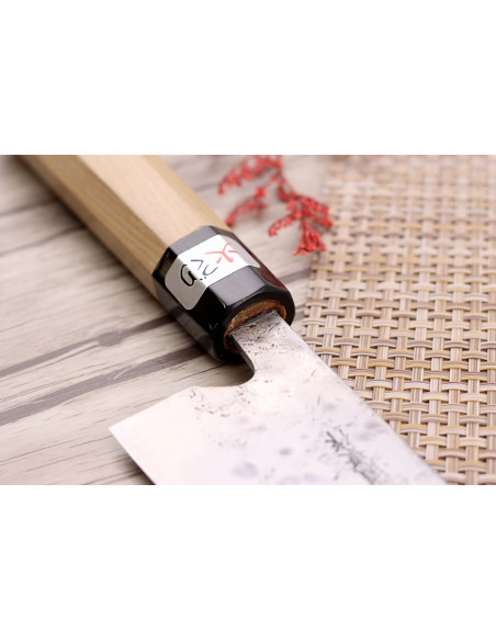 Faca de chef japonesa Fujiwara Maboroshi 21 cm feita à mão com cabo de magnólia