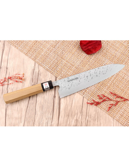 Cuchillo de cocinero japonés Fujiwara Maboroshi 21cm hecho a mano con mango de magnolia