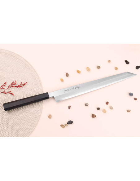 Sakai Takayuki Byakko 33cm käsintehty japanilainen yanagiba kiritsuke veitsi eebenpuu kahva + tuppi