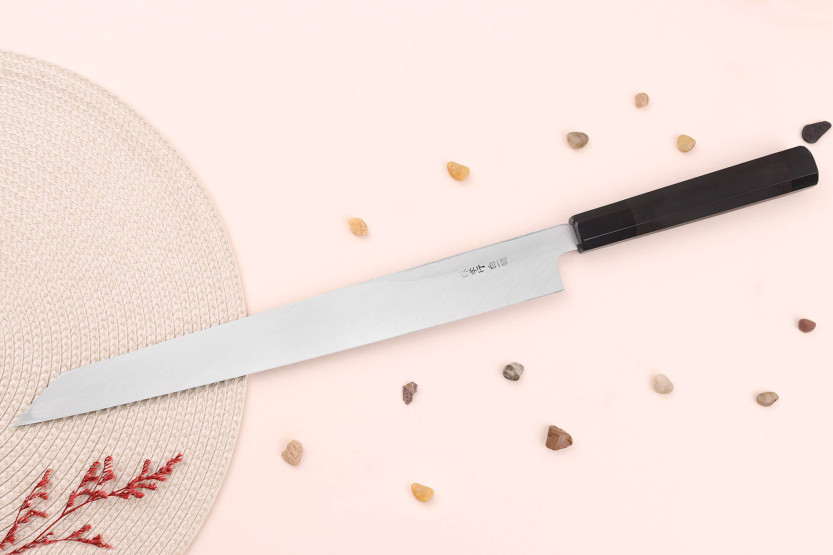 Sakai Takayuki Byakko 33cm handmade Japanese yanagiba kiritsuke knife ebony handle + sheath