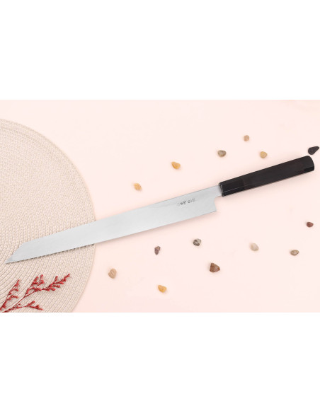 Sakai Takayuki Byakko 33cm faca japonesa yanagiba kiritsuke artesanal cabo em ébano + bainha