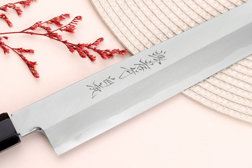 Sakai Takayuki Byakko 33cm handgemaakt Japans yanagiba kiritsuke mes ebbenhouten handvat + schede