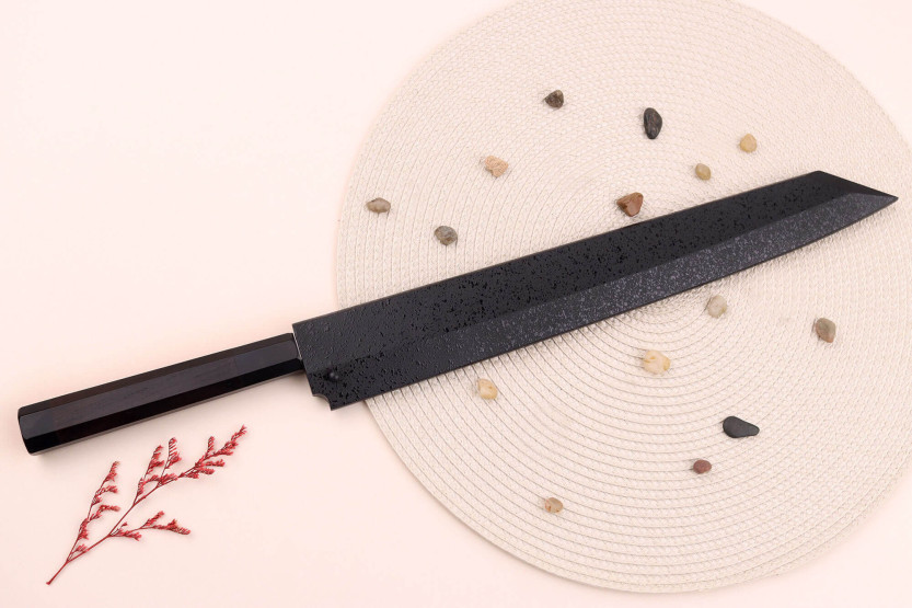 Sakai Takayuki Byakko 33cm cuchillo japonés hecho a mano yanagiba kiritsuke mango de ébano + funda