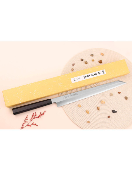 Sakai Takayuki Byakko 33cm käsintehty japanilainen yanagiba kiritsuke veitsi eebenpuu kahva + tuppi