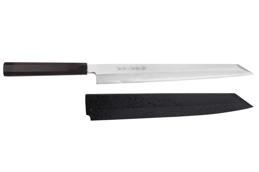Japanisches Yanagiba-Kiritsuke-Messer 33cm Sakai Takayuki Byakko Griff aus Ebenholz + Etui