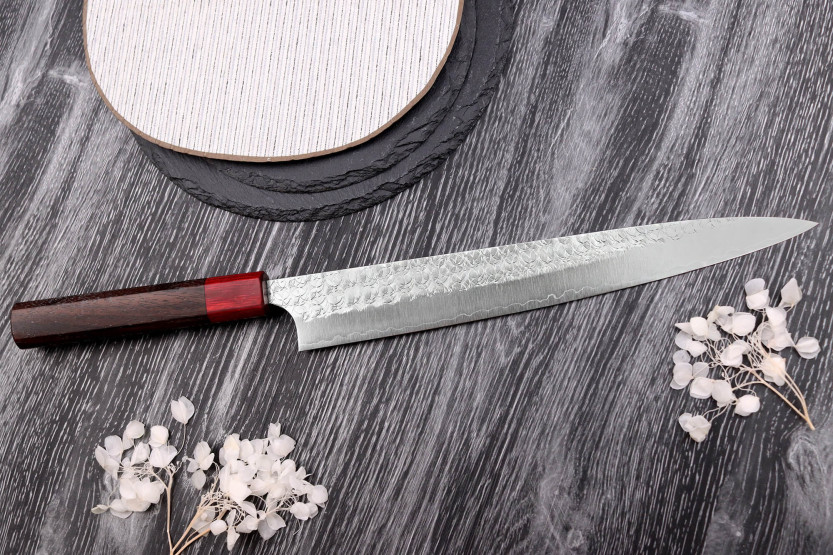 Yoshimi Kato Minamo SG2 Tsuchime 27 cm coltello giapponese sujihiki fatto a mano