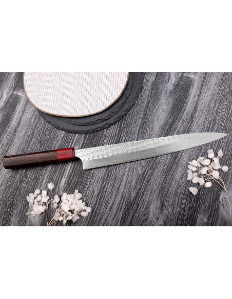 Yoshimi Kato Minamo SG2 Tsuchime 27cm cuchillo japonés hecho a mano sujihiki