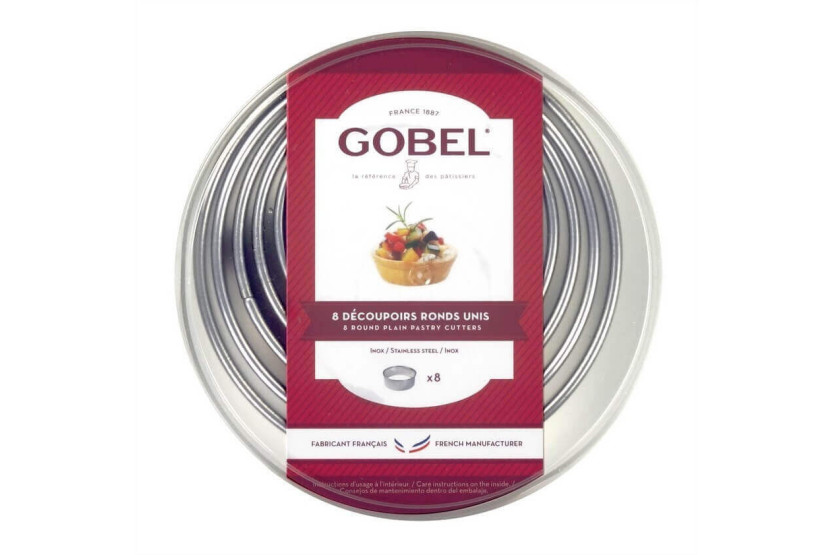 Caja de 8 cortadores Gobel redondos lisos profesionales de acero inoxidable