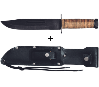 Faca Herbertz 101018 Bowie com 18 cm de lâmina, cabo de couro + bainha de couro + pedra de amolar