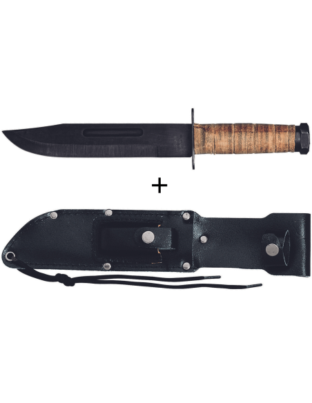 Herbertz 101018 Cuchillo Bowie 18cm hoja mango cuero + funda cuero + piedra afilar