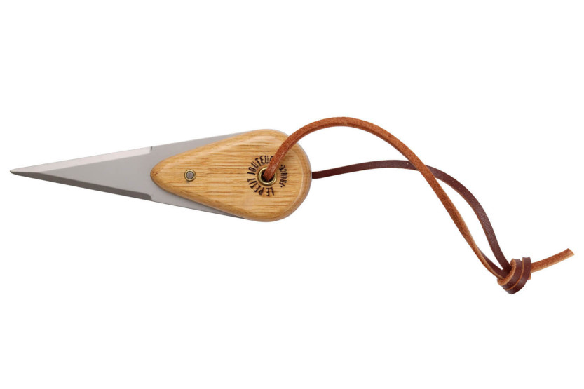 Cuchillo para ostras Le Petit Jouteur de roble blanco con funda y cesta individual para ostras